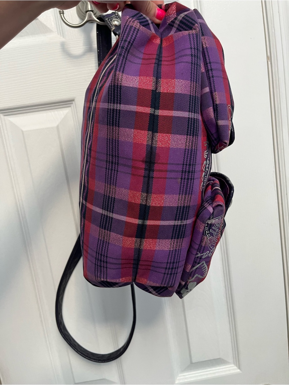 Coach Poppy Tartan Plaid Crossbody Hobo Purple Hangtags #16120 Silver Y2K - Picture 13 of 17